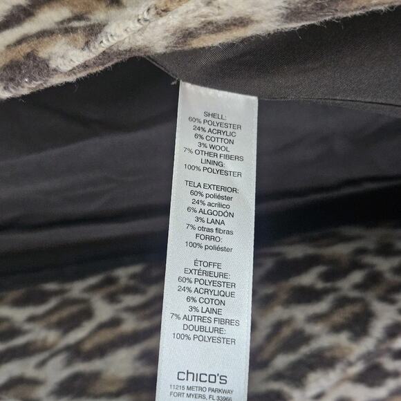 Chicos Fierce Womens Faux Fur Emma Jacket 2 Large Leopard Brown Tan Cheetah Coat - Picture 9 of 9